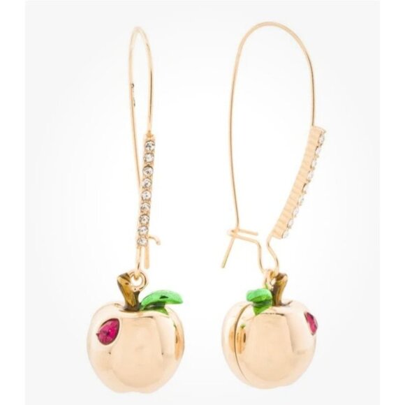 Betsey Johnson Gold Metal Apples Crystal Accent Shepherd Hook Dangle Earrings - Picture 3 of 3